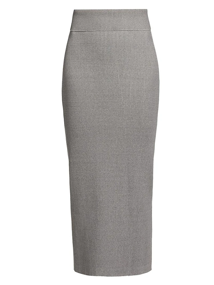 Willow Silk & Cotton Rib-Knit Midi-Skirt