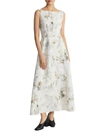 Printed Silk & Linen-Blend Midi-Dress