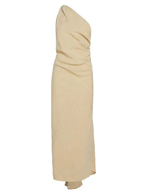 Riya Draped Linen One-Shoulder Maxi Dress