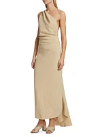 Riya Draped Linen One-Shoulder Maxi Dress