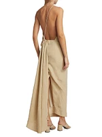 Riya Draped Linen One-Shoulder Maxi Dress