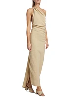 Riya Draped Linen One-Shoulder Maxi Dress