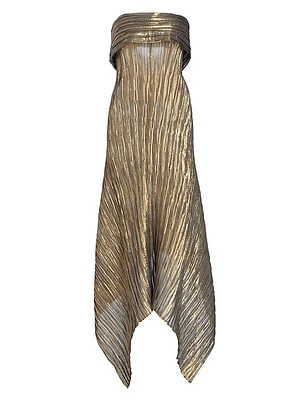 Metallic Plissé Strapless Gown