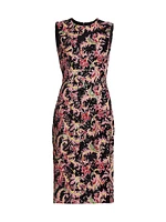 Sequined Floral Sleeveless Sheath Midi-Dress