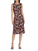 Sequined Floral Sleeveless Sheath Midi-Dress