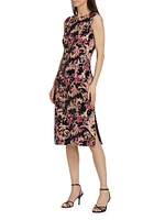 Sequined Floral Sleeveless Sheath Midi-Dress