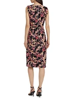 Sequined Floral Sleeveless Sheath Midi-Dress