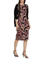 Sequined Floral Sleeveless Sheath Midi-Dress