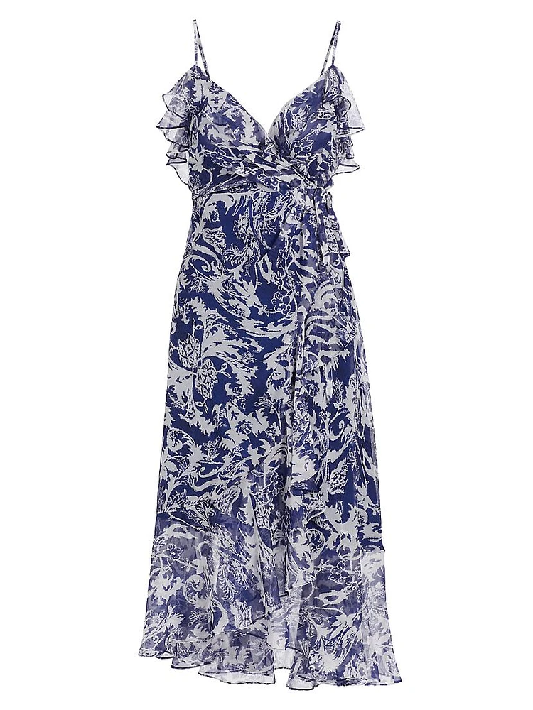 Floral Chiffon Ruffled Midi-Dress