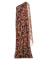 Leafy Silk Chiffon Sari Gown