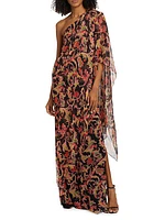 Leafy Silk Chiffon Sari Gown