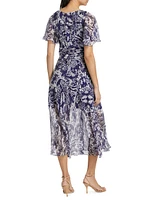 Abstract Twist-Front Midi-Dress