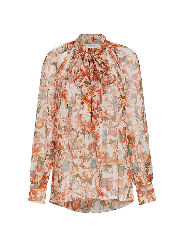 Floral Tie-Neck Poet Blouse