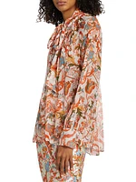 Floral Tie-Neck Poet Blouse