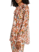 Floral Tie-Neck Poet Blouse