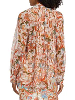 Floral Tie-Neck Poet Blouse