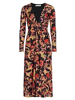 Leafy Twist-Front Midi-Dress