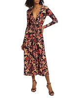 Leafy Twist-Front Midi-Dress