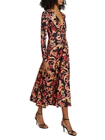 Leafy Twist-Front Midi-Dress