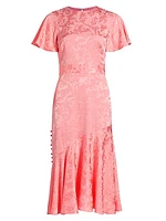 Victoria Jacquard Flutter-Sleeve Midi-Dress