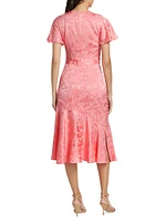 Victoria Jacquard Flutter-Sleeve Midi-Dress