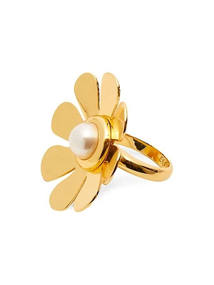 Daisy 14K Gold-Plated & Faux Pearl Cocktail Ring