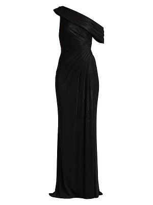 Metallic Jersey Off-the-Shoulder Column Gown