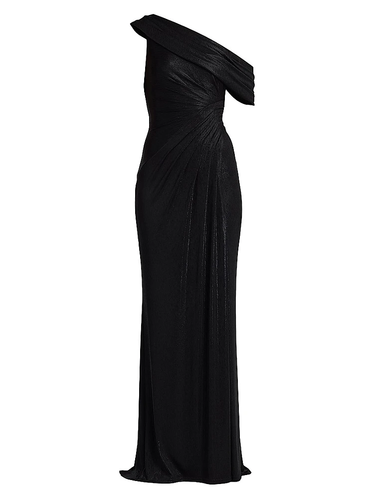 Metallic Jersey Off-the-Shoulder Column Gown