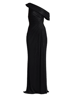 Metallic Jersey Off-the-Shoulder Column Gown