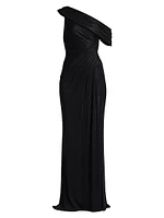 Metallic Jersey Off-the-Shoulder Column Gown