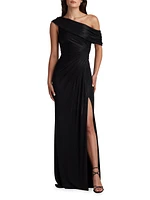 Metallic Jersey Off-the-Shoulder Column Gown