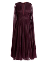 Pamela Silk Pleated Cape Maxi Dress