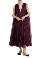 Pamela Silk Pleated Cape Maxi Dress