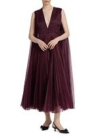 Pamela Silk Pleated Cape Maxi Dress