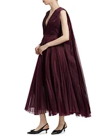 Pamela Silk Pleated Cape Maxi Dress