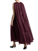 Pamela Silk Pleated Cape Maxi Dress