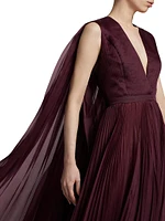 Pamela Silk Pleated Cape Maxi Dress