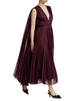 Pamela Silk Pleated Cape Maxi Dress