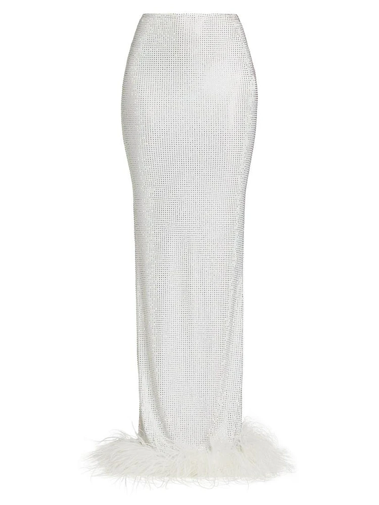 Maraya Blanc Crystal Feather Maxi Skirt