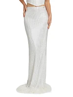 Maraya Blanc Crystal Feather Maxi Skirt