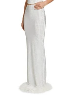 Maraya Blanc Crystal Feather Maxi Skirt