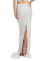 Maraya Blanc Crystal Feather Maxi Skirt