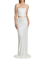 Maraya Blanc Crystal Feather Maxi Skirt