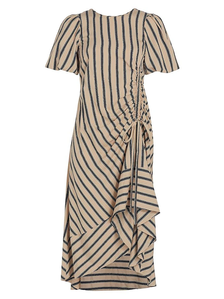 Elin Striped Asymmetric Midi-Dress