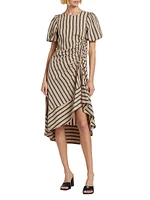 Elin Striped Asymmetric Midi-Dress