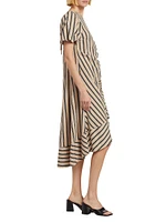 Elin Striped Asymmetric Midi-Dress