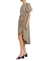 Elin Striped Asymmetric Midi-Dress