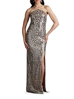 Sequined Crisscross Halter Gown