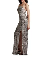 Sequined Crisscross Halter Gown