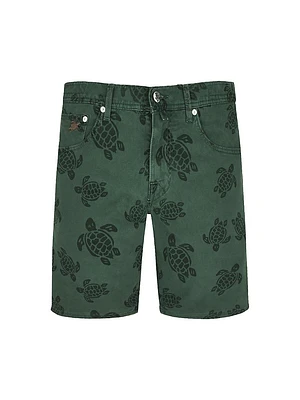 Garonne Sea-Turtle-Print Stretch-Denim Shorts